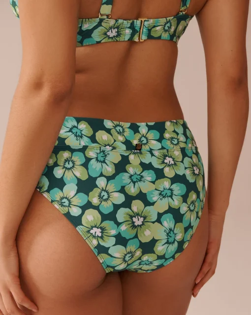 la Vie en Rose A Splashing Escape|Eco-conscious Swimwear>Recycled Fibers Mid Waist Brazilian Bikini Bottom Aqua Flora