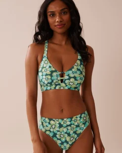 la Vie en Rose A Splashing Escape|Eco-conscious Swimwear></noscript>Recycled Fibers Mid Waist Brazilian Bikini Bottom Aqua Flora