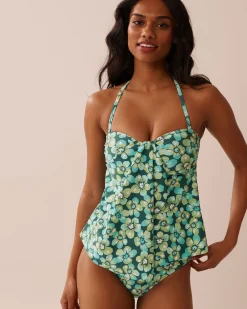 la Vie en Rose A Splashing Escape|Eco-conscious Swimwear></noscript>Recycled Fibers Draped High Waist Bikini Bottom Aqua Flora