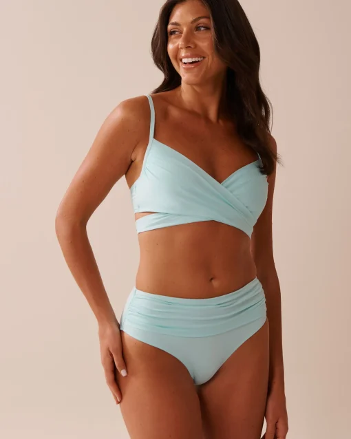 la Vie en Rose A Splashing Escape|Eco-conscious Swimwear>Recycled Fibers Draped Mid Waist Bikini Bottom Baby Blue