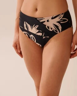 la Vie en Rose On Neutral Ground|Bottoms>Mid Waist Bikini Bottom Black Hibiscus