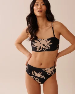 la Vie en Rose On Neutral Ground|Bottoms></noscript>Mid Waist Bikini Bottom Black Hibiscus