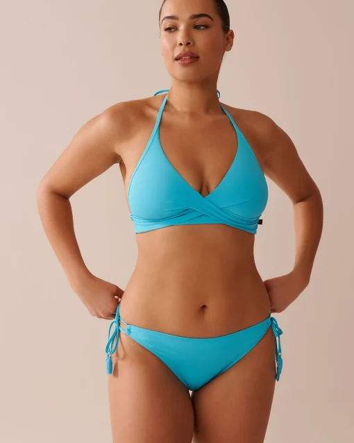 la Vie en Rose A Splashing Escape|Eco-conscious Swimwear>Recycled Fibers Side Tie Bikini Bottom Blue Atoll