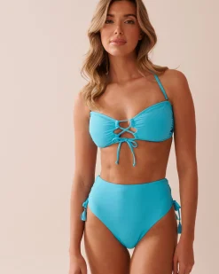 la Vie en Rose A Splashing Escape|Eco-conscious Swimwear></noscript>Recycled Fibers High Waist Cheeky Bikini Bottom Blue Atoll