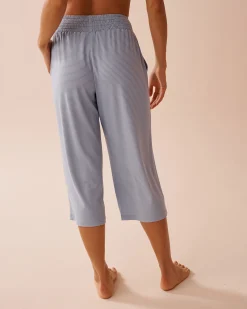 la Vie en Rose The Peachy Dream Collection|Bottoms>Blue Stripe Super Soft Pajama Capris Cloud Blue Stripes