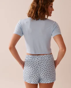 la Vie en Rose Tops></noscript>Butterfly Print Soft Jersey Crop T-shirt Cool Blue
