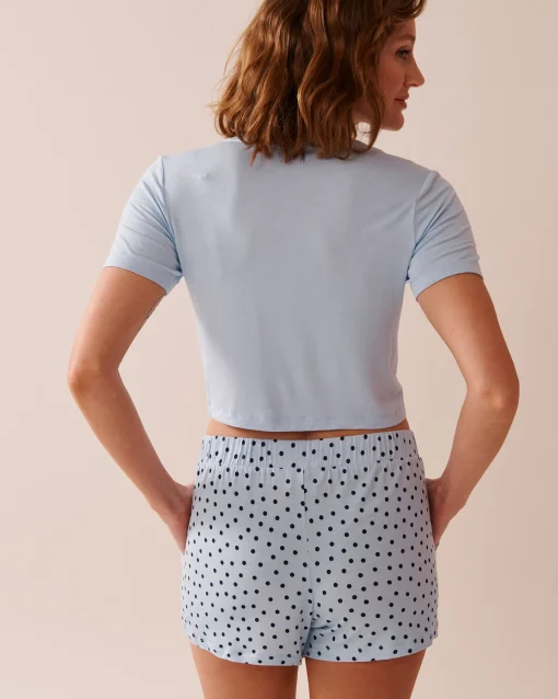 la Vie en Rose Tops>Butterfly Print Soft Jersey Crop T-shirt Cool Blue