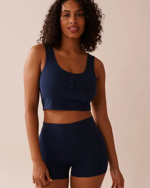 la Vie en Rose Cotton Pajamas|Tops>Button Detail Cotton Crop Cami Navy Blue