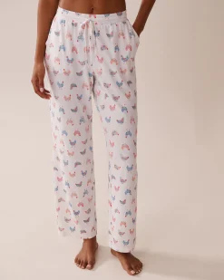 la Vie en Rose The Peachy Dream Collection|Bottoms>Chicken Print Super Soft Pajama Pants White/Chickens