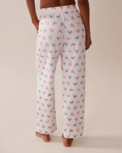 la Vie en Rose The Peachy Dream Collection|Bottoms>Chicken Print Super Soft Pajama Pants White/Chickens