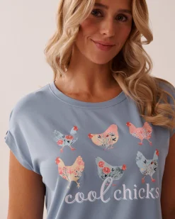 la Vie en Rose The Peachy Dream Collection|Nightshirts></noscript>Chicken Print Super Soft Sleepshirt Cloud Blue