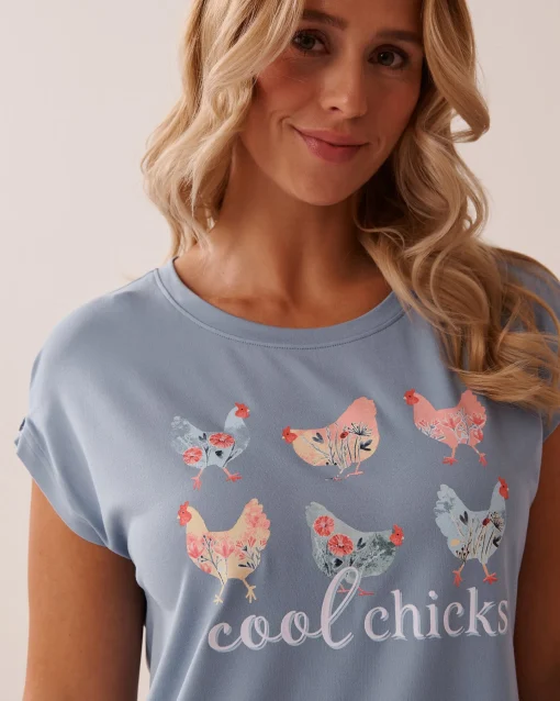 la Vie en Rose The Peachy Dream Collection|Nightshirts>Chicken Print Super Soft Sleepshirt Cloud Blue