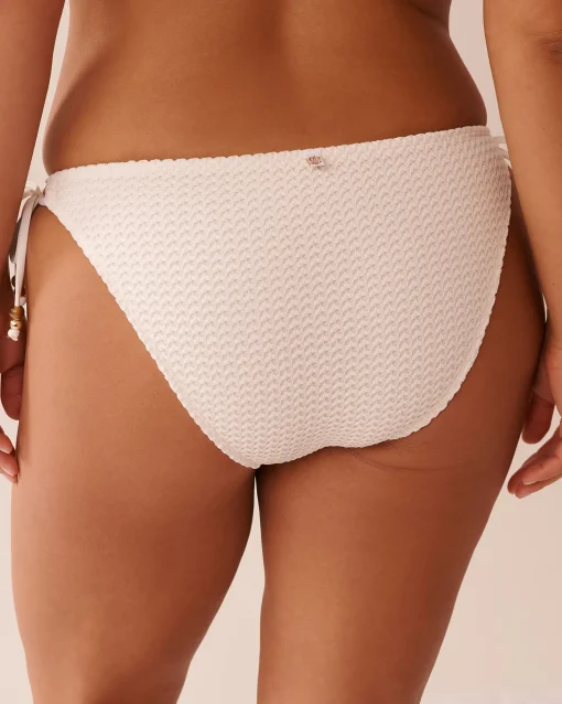 la Vie en Rose Texture Play|On Neutral Ground>Crochet Side Tie Brazilian Bikini Bottom Coconut Milk