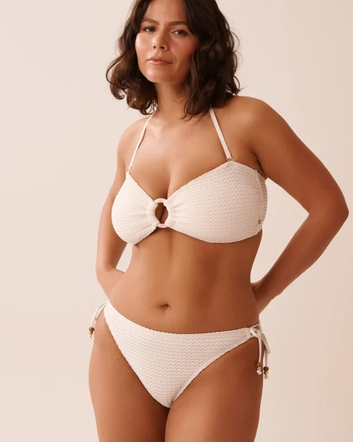 la Vie en Rose Texture Play|On Neutral Ground>Crochet Side Tie Brazilian Bikini Bottom Coconut Milk