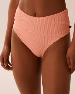 la Vie en Rose Texture Play|Summer Romance>Ribbed High Waist Bikini Bottom Coral Pink