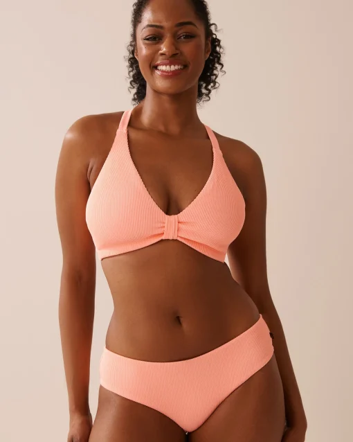 la Vie en Rose Texture Play|Summer Romance>Ribbed Hipster Bikini Bottom Coral Pink