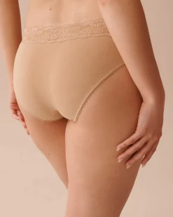 la Vie en Rose Cotton Panties|Bikini>Cotton and Lace Band Bikini Panty Latte