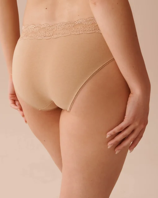 la Vie en Rose Cotton Panties|Bikini>Cotton and Lace Band Bikini Panty Latte