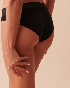 la Vie en Rose Cotton Panties|Bikini>Cotton and Lace Band Bikini Panty Black