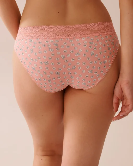 la Vie en Rose Cotton Panties|Bikini>Cotton and Lace Band Bikini Panty Peachy Pink/Ditsy Flowers