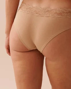 la Vie en Rose Cotton Panties|Cheeky>Cotton and Lace Band Cheeky Panty Latte