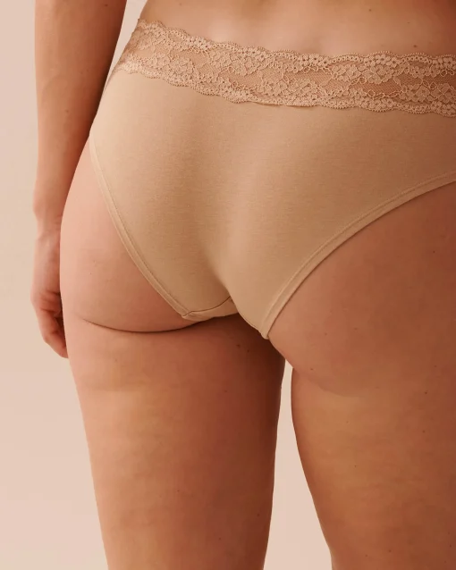 la Vie en Rose Cotton Panties|Cheeky>Cotton and Lace Band Cheeky Panty Latte