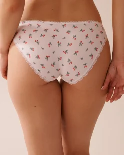 la Vie en Rose Cotton Panties|Bikini>Cotton and Lace Detail Bikini Panty White/Strawberries