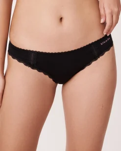 la Vie en Rose Cotton Panties|Bikini>Cotton and Lace Detail Bikini Panty Black