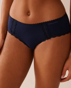 la Vie en Rose Cotton Panties|Hiphugger></noscript>Cotton and Lace Detail Hiphugger Panty Navy Blue