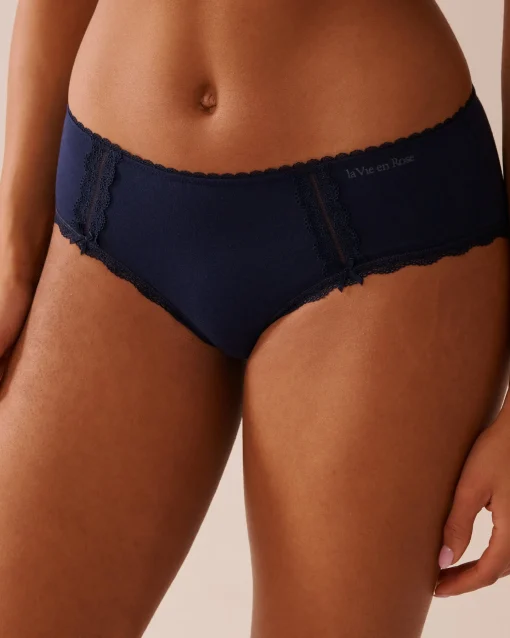 la Vie en Rose Cotton Panties|Hiphugger>Cotton and Lace Detail Hiphugger Panty Navy Blue