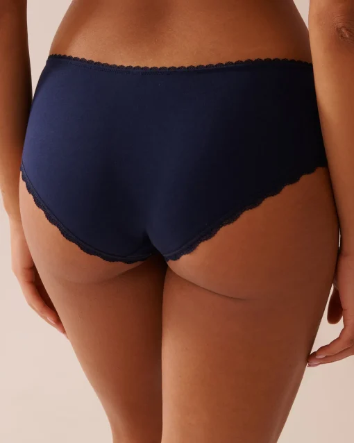 la Vie en Rose Cotton Panties|Hiphugger>Cotton and Lace Detail Hiphugger Panty Navy Blue