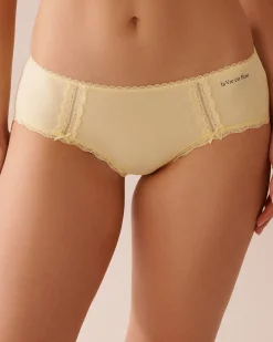la Vie en Rose Cotton Panties|Hiphugger>Cotton and Lace Detail Hiphugger Panty Lemon Yellow
