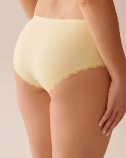 la Vie en Rose Cotton Panties|Hiphugger>Cotton and Lace Detail Hiphugger Panty Lemon Yellow