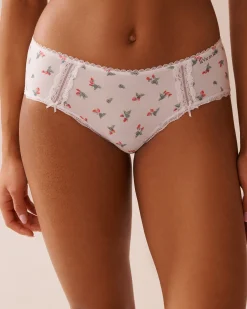 la Vie en Rose Cotton Panties|Hiphugger>Cotton and Lace Detail Hiphugger Panty White/Strawberries