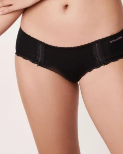 la Vie en Rose Cotton Panties|Hiphugger>Cotton and Lace Detail Hiphugger Panty Black
