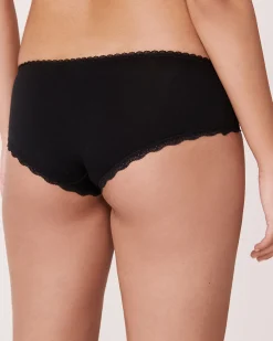 la Vie en Rose Cotton Panties|Hiphugger>Cotton and Lace Detail Hiphugger Panty Black