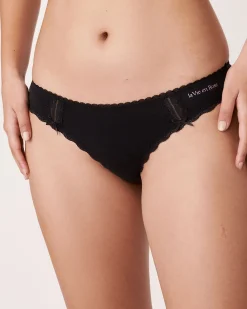 la Vie en Rose Cotton Panties|Thong>Cotton and Lace Detail Thong Panty Black