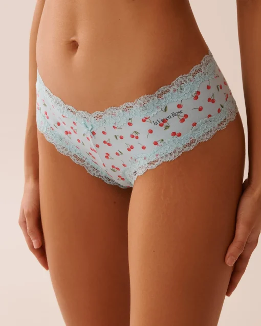 la Vie en Rose Cotton Panties|Cheeky>Cotton and Lace Trim Cheeky Panty Pale Blue/Cherry