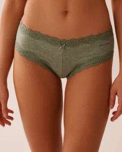 la Vie en Rose Cotton Panties|Cheeky>Cotton and Lace Trim Cheeky Panty Forest Green