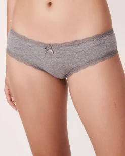 la Vie en Rose Cotton Panties|Cheeky>Cotton and Lace Trim Cheeky Panty Grey