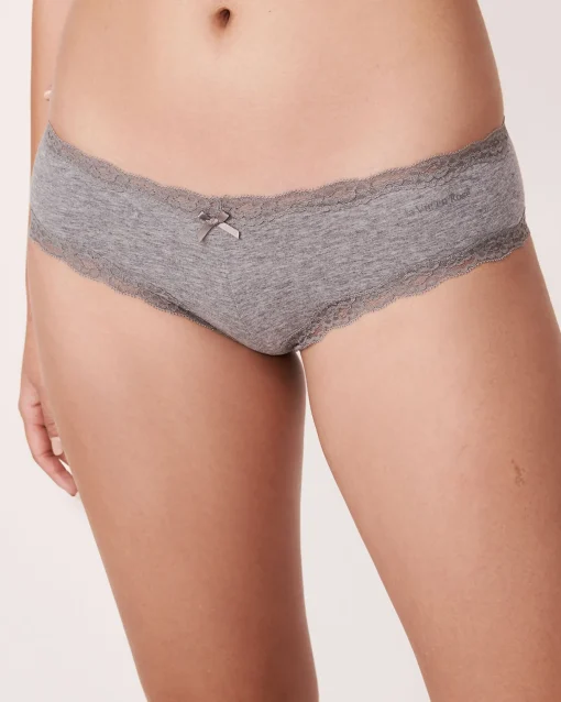 la Vie en Rose Cotton Panties|Cheeky>Cotton and Lace Trim Cheeky Panty Grey