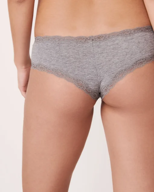 la Vie en Rose Cotton Panties|Cheeky>Cotton and Lace Trim Cheeky Panty Grey