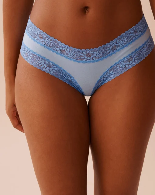 la Vie en Rose Cotton Panties|Cheeky>Cotton and Lace Trim Cheeky Panty Powder Blue