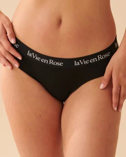 la Vie en Rose Cotton Panties|Bikini>Cotton and Logo Elastic Band Bikini Panty Black