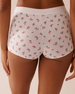 la Vie en Rose Cotton Panties|Boyshort>Cotton and Logo Elastic Band High Waist Boyleg Panty White/Strawberries