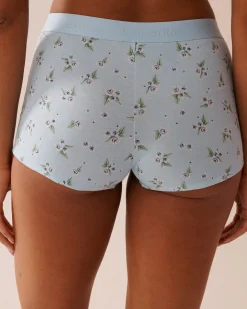 la Vie en Rose Cotton Panties|Boyshort>Cotton and Logo Elastic Band High Waist Boyleg Panty Blue/Hydrangeas