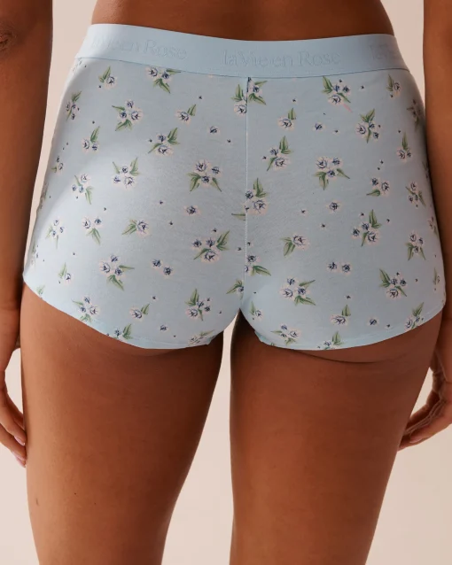 la Vie en Rose Cotton Panties|Boyshort>Cotton and Logo Elastic Band High Waist Boyleg Panty Blue/Hydrangeas