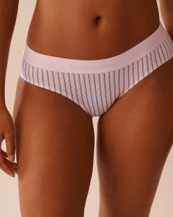 la Vie en Rose Cotton Panties|Bikini>Cotton and Logo Elastic Band Bikini Panty Lavender Stripes