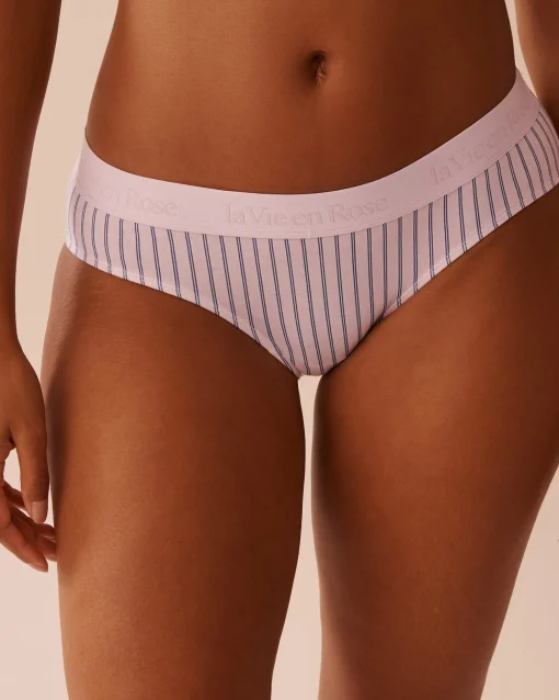 la Vie en Rose Cotton Panties|Bikini>Cotton and Logo Elastic Band Bikini Panty Lavender Stripes