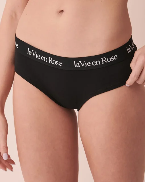 la Vie en Rose Hiphugger>Cotton and Logo Elastic Band Hiphugger Panty Black